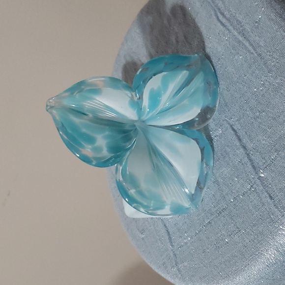 Murano Art Murano Art Glass 3 Petal Blue Flower Made In Italy